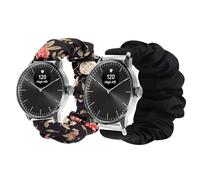 Lamshaw Chouchou Bracelet Compatible avec Withings ScanWatch Light SmartWatch, en Tissu Imprimé Élastique de Montre du Compatible avec Withings ScanWatch Light Smartwatch (Noir+Fleuri noir)