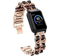 Lamshaw Compatible avec 3Plus Vibe Plus, bracelet en métal avec cuir compatible avec la montre intelligente 3Plus Vibe Plus/Vibe Lite/Vibe Pro (or rose/noir)