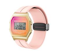 Lamshaw Compatible avec ICE digit retro sunset Smart Watch -Sport Silicone Replacment Bracelet avec Magnetic Folding Buckle Compatible avec ICE digit retro sunset (Rose)