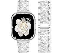 Lamshaw Compatible avec le bracelet Amazfit Bip 6, bracelet habillé en métal à strass avec coque de protection en polycarbonate compatible avec la montre intelligente Amazfit Bip 6 de 46 mm (argenté)