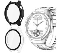 Lamshaw Coque Compatible avec Huawei Watch GT 6 Smart Watch,Dur PC Matériel Coque,Ultra Mince Verre Trempé Écran Case pour Huawei Watch GT 6 46mm Smart Watch (2 Packs-Noir+Transparent)