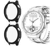 Lamshaw Coque Compatible avec Huawei Watch GT 6 Smart Watch,Dur PC Matériel Coque,Ultra Mince Verre Trempé Écran Case pour Huawei Watch GT 6 46mm Smart Watch (2 Packs-Noir+Noir)