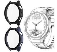 Lamshaw Coque Compatible avec Huawei Watch GT 6 Smart Watch,Dur PC Matériel Coque,Ultra Mince Verre Trempé Écran Case pour Huawei Watch GT 6 46mm Smart Watch (2 Packs-Noir+Bleu)