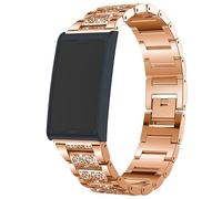 Lamshaw Cristaux Bracelet en acier inoxydable Strass Convient aux hommes et aux Femmes Compatible avec Amazfit Helio Strap Smart Watch (Rose-Or)