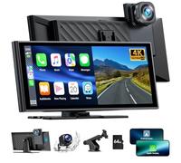 Lamto Autoradio A-pple Carplay Android Auto sans Fil,Radio Voiture avec Dashcam Voiture Avant Arrière 4K+1080P,9,26 Pouces Portable Stéréo de Voiture avec Lien Miroir/Bluetooth/Siri/Goo-gle/FM/64G TF