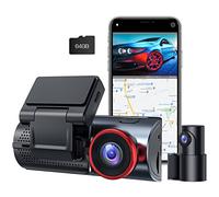 LAMTTO 4K+1080P Dashcam Voiture Avant Arrière,WiFi Caméra Embarquée Voiture avec Carte SD 64G, Camera Voiture, Vision Nocturne, G-Capteur, GPS, Mode Stationnement 24H,Enregistrement en Boucle