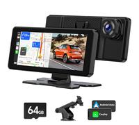 LAMTTO Écran CarPlay Voiture sans Fil avec Dashcam 2.5K, Autoradio Portable 6,86 Pouces pour A-pple Car Play & Android Auto, Navigation GPS, Commande Vocale, Bluetooth 5.0 (Carte 64Go Incluse)
