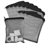 LAMXD Lot de 10 sacs filtrants en maille fine à haut débit réutilisables avec fermeture éclair en plastique pour boules biologiques d'aquarium, charbon granulé, trou en maille de 1 mm (noir)