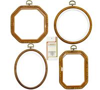 LAMXD Lot de 4 cercles à broder en bois synthétique de formes multiples pour point de croix, cercles en plastique, pour loisirs créatifs, couture, y compris 16 aiguilles à coudre à œil doré
