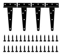 LAMXD Lot de 4 charnières en T en métal robuste avec vis, Quincaillerie pour abris de jardin, fenêtres, clôtures, portails de grange (noir, 15,2 cm)