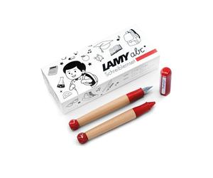 Lamy ABC Kit d'apprentissage d'écriture rouge avec emballage cadeau composé de 1 stylo plume fine et 1 crayon à papier, poignée antidérapante, capuchon et cube en plastique