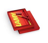 Lamy AL-star Lot de stylos plume légers en aluminium rouge brillant avec poignée ergonomique et plume en acier poli, largeur de point F et papier, carnet de notes A5, rouge brillant, avec boîte