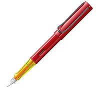Lamy AL-star Stylo plume, rouge brillant, avec poignée ergonomique et plume en acier poli de largeur de trait F, boîtier léger en aluminium, avec cartouche d'encre T 10 bleue, pour droitier
