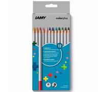 Lamy colorplus - Boîte pliante avec 12 crayons de couleur - Motifs de couleurs vives - En bois de tilleul massif avec forme triangulaire ergonomique - Épaisseur de la mine : 3,3 mm - Crayon de couleur