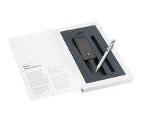 Lamy Lot de 1 stylo à bille Econ 240 en acier inoxydable brossé et 1 étui en cuir de couleur noire pour un instrument d'écriture, avec recharge grande capacité M 16 noire, largeur de trait M