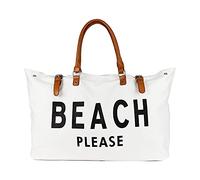 Sac de plage avec poignée en cuir végétalien, sac de plage extra large pour femme, imperméable, anti-sable, blanc, blanc, X-Large, Blanc plage
