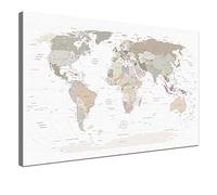 LANA KK - Carte du monde sur toile pour épingler les destinations de voyage - Carte du monde blanche - Anglais - Tableau d'affichage en blanc, 100 x 70 cm
