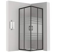 LANABLACK Cabine douche noire H 180 cm porte coulissante semi-opaque 80 x 80 cm