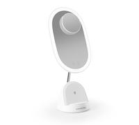 Lanaform - LumiCharge - Miroir Cosmétique - Surface Grossissante X3 Aimantée - Station Induction Smartphone 10W - Accessoire Beauté Connecté - Éclairage Réglable Triple Intensité