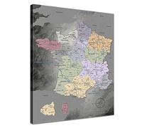 LanaKK - Image sur Toile France Gris Noble Carte de la France - français - avec Panneau arrière en liège pour épingler Destinations de Voyage - avec Impression en coloré, en 70 x 100 cm