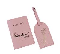 LANANAI Porte-carte d'identité pour valise de voyage, porte-carte d'identité, ticket d'avion - Porte-passeport anti-magnétique avec étiquette de bagage - Sac en cuir, rose, 10 x 1 x 14 cm, 7 x 22 cm