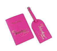 LANANAI Porte-carte d'identité pour valise de voyage, porte-carte d'identité, ticket d'avion - Porte-passeport anti-magnétique avec étiquette de bagage - Sac en cuir, rose rouge, 10 x 1 x 14 cm, 7 x