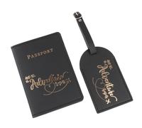 LANANAI Porte-carte d'identité pour valise de voyage, porte-carte d'identité, ticket d'avion - Porte-passeport anti-magnétique avec étiquette de bagage - Sac en cuir, Noir , 10 x 1 x 14 cm, 7 x 22 cm