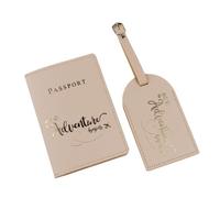 LANANAI Porte-carte d'identité pour valise de voyage, porte-carte d'identité, ticket d'avion - Porte-passeport anti-magnétique avec étiquette de bagage - Sac en cuir, kaki clair, 10 x 1 x 14 cm, 7 x