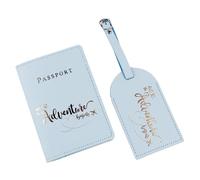 LANANAI Porte-carte d'identité pour valise de voyage, porte-carte d'identité, ticket d'avion - Porte-passeport anti-magnétique avec étiquette de bagage - Sac en cuir, bleu clair, 10 x 1 x 14 cm, 7 x