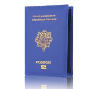 LANANAI Porte-passeport en cuir PU pour passeport de l'Union européenne et de la France, bleu, 9.8 x 0.5 x 14.2 cm, Décontracté