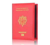 LANANAI Porte-passeport en cuir PU pour passeport de l'Union européenne et de la France, Rouge, 9.8 x 0.5 x 14.2 cm, Décontracté