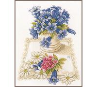 Lanarte Compté Kit Point De Croix: Fleurs Bleues (Etamine)