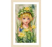 LANARTE Point De Croix Compté Tableau Kit Complet DIY Broderie Motif Fée couronnée de lys Patron Adulte Art Creatif Decoration Salon Activité Manuelle Cadeau 22 x 38 cm Counted Cross Stitch