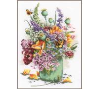 LANARTE Point De Croix Compté Tableau Kit Complet DIY Broderie Motif BOUQUET DE FLEURSPatron Adulte Art Creatif Decoration Salon Activité Manuelle Cadeau ca. 28 x 40 cm Counted Cross Stitch