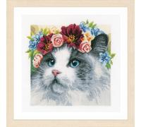 Lanarte Kit de point de croix "Couronne de fleurs Ragdoll Aida", modèle à compter, 29x29cm
