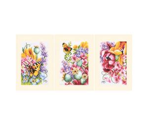 Lanarte Point De Croix Compté Kit Carte De Voeux Complet Set BOUQUET DE FLEURS LOT DE 3 De Broderie Loisir Créatif Maison Decoration Cadeau DIY ca. 10,5 x 15 cm Counted Cross Stitch Embroidery