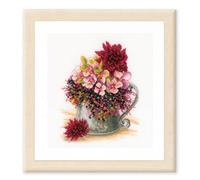 LANARTE Point De Croix Compté Kit Tableau Complet Set BOUQUET DE FLEURS ROSES De Broderie Loisir Créatif Maison Decoration Cadeau DIY ca. 19 x 24 cm Counted Cross Stitch Embroidery