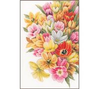 LANARTE Point De Croix Compté Kit Tableau Complet Set COUVRE-MOI DE TULIPES De Broderie Loisir Créatif Maison Decoration Cadeau DIY ca. 28 x 37 cm Counted Cross Stitch Embroidery