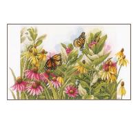 LANARTE Point De Croix Compté Kit Tableau Complet Set ECHINACÉE ET Papillons De Broderie Loisir Créatif Maison Decoration Cadeau DIY ca. 44 x 28 cm Counted Cross Stitch Embroidery, Cotton, Multicolore
