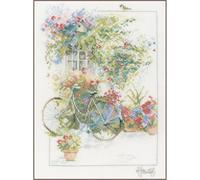 Lanarte Point De Croix Compté Kit Tableau Complet Set FAÇADE ENFLEURIE De Broderie Loisir Créatif Maison Decoration Cadeau DIY ca. 29 x 39 cm Counted Cross Stitch Embroidery, Cotton, Blanc