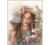 Lanarte Point De Croix Compté Kit Tableau Complet Set Fille avec Chapeau De Broderie Loisir Créatif Maison Decoration Cadeau DIY ca. 36 x 46 cm Counted Cross Stitch Embroidery, Cotton, Blanc