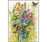 Lanarte Point De Croix Compté Kit Tableau Complet Set FLEURS SAUVAGES ET PAPILLONS De Broderie Loisir Créatif Maison Decoration Cadeau DIY ca. 30 x 43 cm Counted Cross Stitch Embroidery
