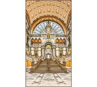 LANARTE Point De Croix Compté Kit Tableau Complet Set GARE CENTRALE D'ANVERS De Broderie Loisir Créatif Maison Decoration Cadeau DIY ca. 35 x 70 cm Counted Cross Stitch Embroidery