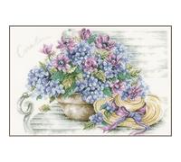 Lanarte Point De Croix Compté Kit Tableau Complet Set HORTENSIAS De Broderie Loisir Créatif Maison Decoration Cadeau DIY ca. 44 x 34 cm Counted Cross Stitch Embroidery, Cotton, Blanc