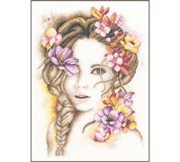 LANARTE Point De Croix Compté Kit Tableau Complet Set MADAME FLEUR De Broderie Loisir Créatif Maison Decoration Cadeau DIY ca. 24 x 33 cm Counted Cross Stitch Embroidery