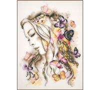 LANARTE Point De Croix Compté Kit Tableau Complet Set MADAME PAPPILON De Broderie Loisir Créatif Maison Decoration Cadeau DIY ca. 24 x 33 cm Counted Cross Stitch Embroidery