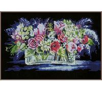 LANARTE Point De Croix Compté Kit Tableau Complet Set ROSES ET LILAS De Broderie Loisir Créatif Maison Decoration Cadeau DIY ca. 40 x 24 cm Counted Cross Stitch Embroidery
