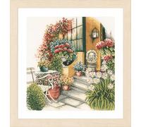 LANARTE Point De Croix Compté Kit Tableau Complet Set TERRASSE EN FLEUR D'AUTOMNE De Broderie Loisir Créatif Maison Decoration Cadeau DIY ca. 40 x 40 cm Counted Cross Stitch Embroidery