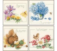Lanarte Point De Croix Compté Tableau Kit Complet DIY Broderie Motif 4 SAISONS LOT DE 4Patron Adulte Art Creatif Decoration Salon Activité Manuelle Cadeau ca. 18 x 16 cm Counted Cross Stitch