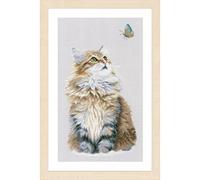 Lanarte Point De Croix Compté Tableau Kit Complet DIY Broderie Motif CHATPatron Adulte Art Creatif Decoration Salon Activité Manuelle Cadeau ca. 25 x 42 cm Counted Cross Stitch